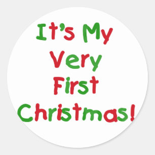 一番最初のクリスマスのTシャツおよびギフト ラウンドシール