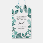 一発やろう、我々は結び目のティール(緑がかった色)の緑結婚を結んだ ギフトタグ (正面)