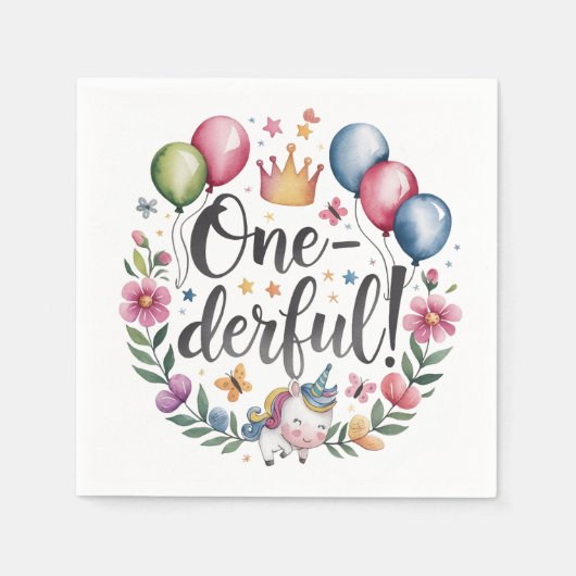 一皮水色ユニコーン誕生日 スタンダードカクテルナプキン (正面)