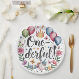 一皮水色ユニコーン誕生日 ペーパープレート