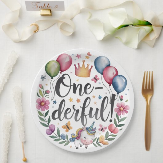 一皮水色ユニコーン誕生日 ペーパープレート (ウェディング)