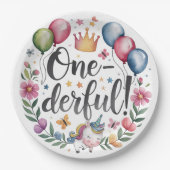 一皮水色ユニコーン誕生日 ペーパープレート (正面)