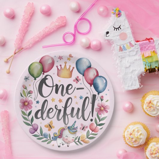 一皮水色ユニコーン誕生日 ペーパープレート (パーティー)