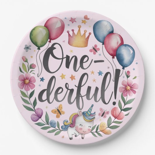 一皮水色ユニコーン誕生日 ペーパープレート (正面)