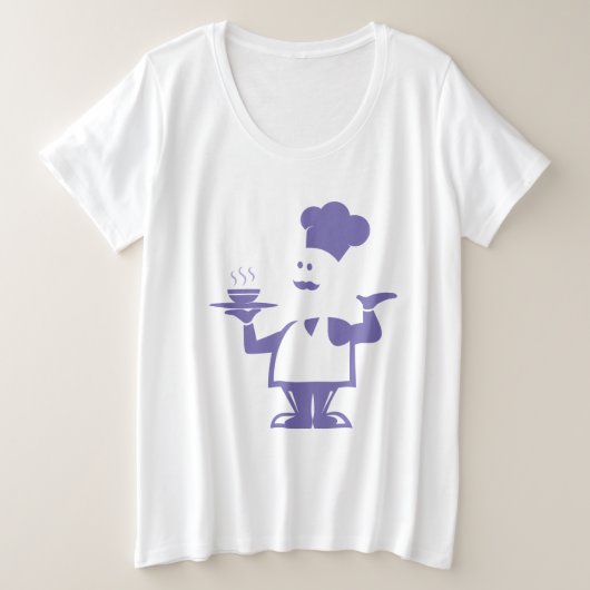 一皿のスープを持つシェフ プラスサイズTシャツ (デザイン正面)