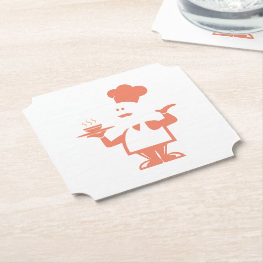 一皿のスープを持つシェフ ペーパーコースター (アングル)