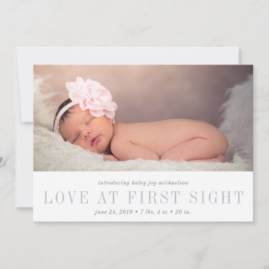 一目ぼれ誕生のお知らせ |グレー 案内状 (正面)