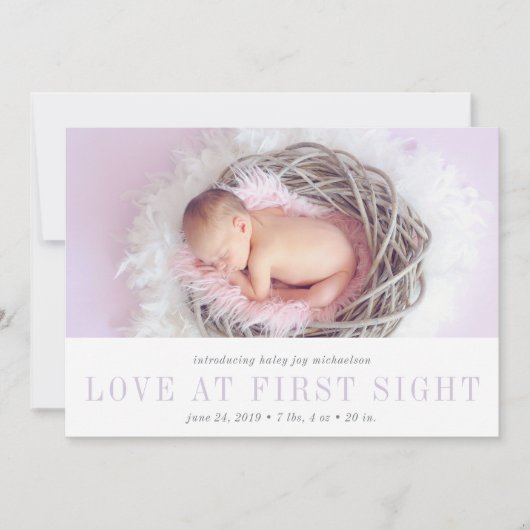 一目ぼれ誕生のお知らせ |ラベンダー 案内状 (正面)