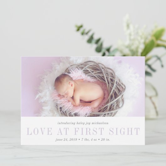 一目ぼれ誕生のお知らせ |ラベンダー 案内状 (スタンド正面)