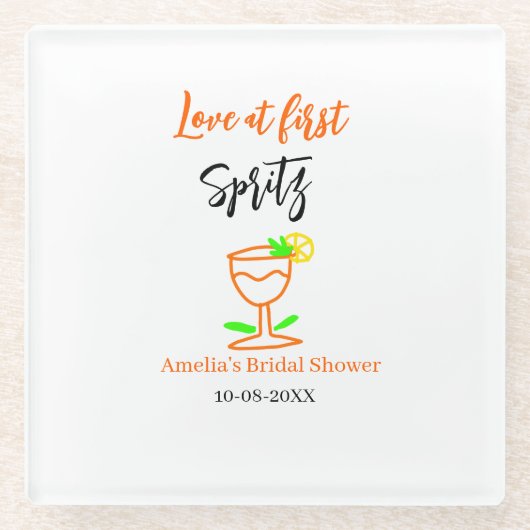 一目惚れのオレンジ黒のウェディングシャワー グ ガラスコースター (正面)