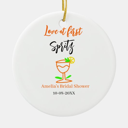 一目惚れのオレンジ黒のウェディングシャワー グ セラミックオーナメント (正面)