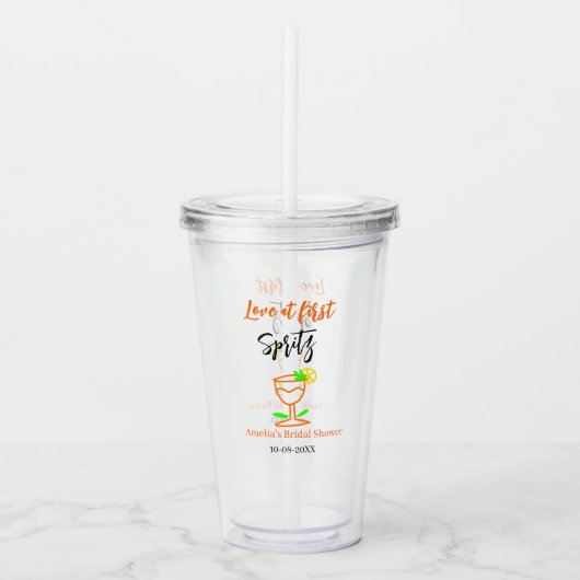 一目惚れのオレンジ ブラック ウェディング シャワー グ アクリルタンブラー (正面)