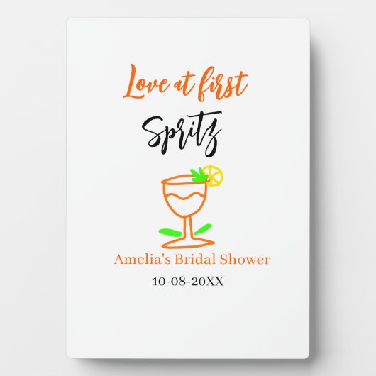 一目惚れのオレンジ ブラック ウェディング シャワー グ フォトプラーク (正面)