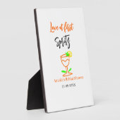 一目惚れのオレンジ ブラック ウェディング シャワー グ フォトプラーク (側面)