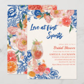 一目惚れのフローラルオレンジ ブライダルシャワー 招待状 (正面/裏面)