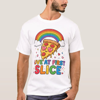 一目惚れスライス ピザ Divertente con Arcobalen Tシャツ