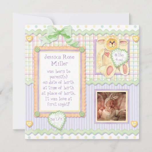 一目惚れ、子羊の誕生 案内状 (正面)