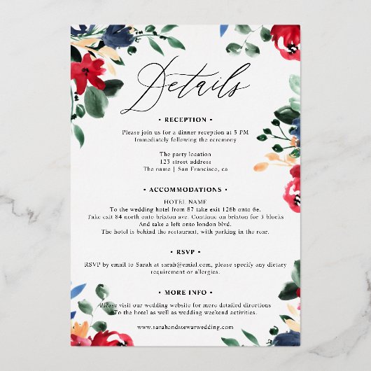 一筆書でフローラを書結婚き込む 箔招待状 (裏面)