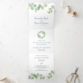 一素朴つの結婚式の招待でユーカリ 三つ折り招待状