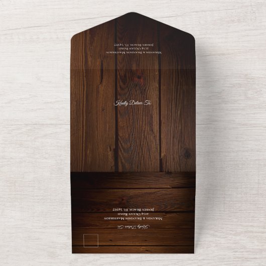 一素朴つの結婚結婚式招待状に木が集まる オールインワン招待状 (外側)