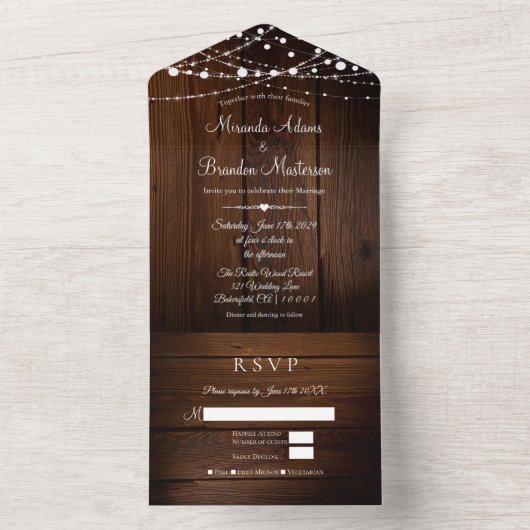 一素朴つの結婚結婚式招待状に木が集まる オールインワン招待状 (内側)