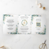 一素朴つのQRコードに含まれるユーカリ結婚プタス金ゴールド 三つ折り招待状 (内部)