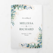 一素朴つのQRコードに含まれるユーカリ結婚プタス金ゴールド 三つ折り招待状 (カバー)