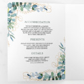 一素朴つのQRコードに含まれるユーカリ結婚プタス金ゴールド 三つ折り招待状 (内部最初)