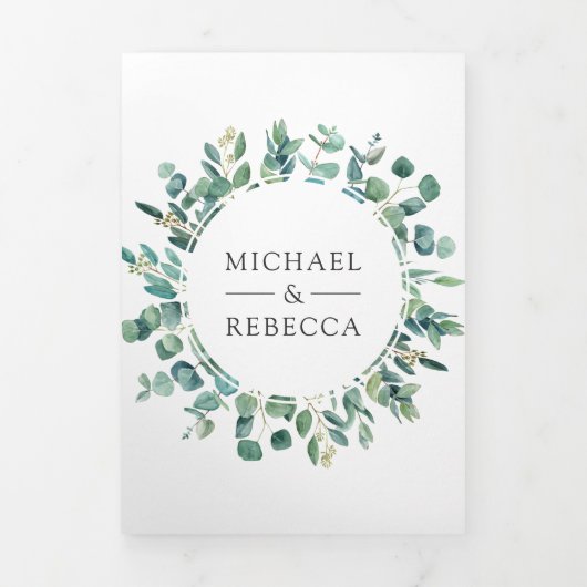 一素朴つのQRコードのユーカリ写真すべて結婚 三つ折り招待状 (カバー)