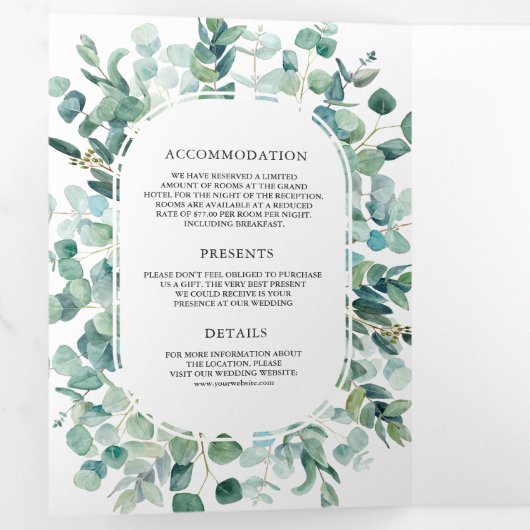 一素朴つのQRコードのユーカリ写真すべて結婚 三つ折り招待状 (内部最初)