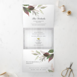 一素朴婚式で木と葉が全部集まる 三つ折り招待状