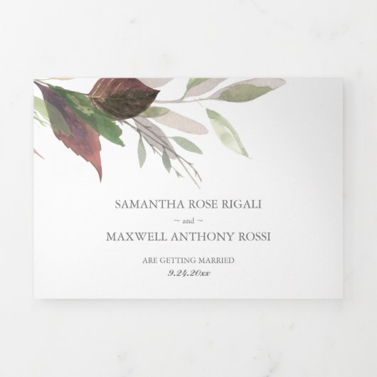 一素朴婚式で木と葉が全部集まる 三つ折り招待状 (カバー)