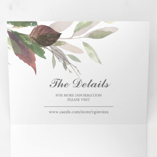 一素朴婚式で木と葉が全部集まる 三つ折り招待状 (内部最初)