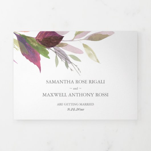 一素朴婚式で木と葉が全部集まる 三つ折り招待状 (カバー)