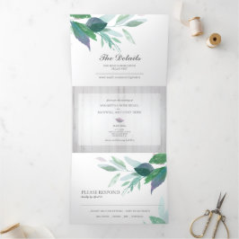 一素朴婚式で木と葉が全部集まる 三つ折り招待状