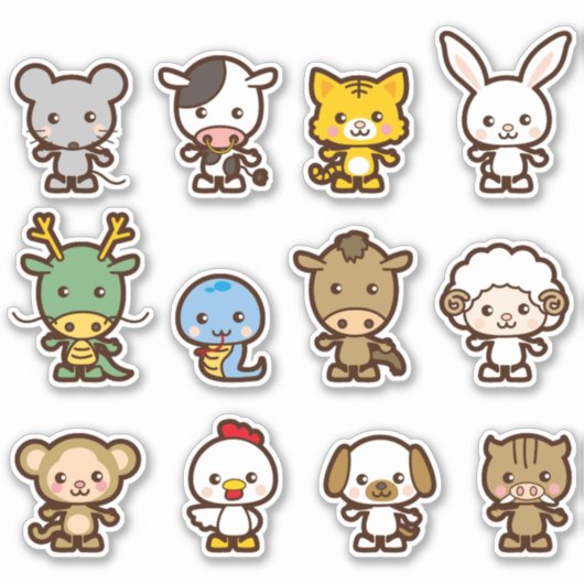 一組の動物 シール (正面)