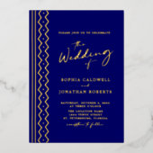 一結婚つの房方の泥布の書道金ゴールド 箔招待状 (正面)