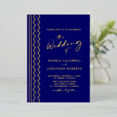 一結婚つの房方の泥布の書道金ゴールド 箔招待状 (立ち正面)