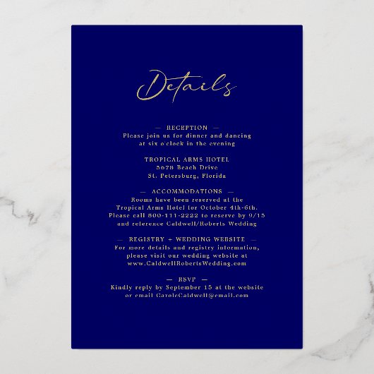 一結婚つの房方の泥布の書道金ゴールド 箔招待状 (裏面)