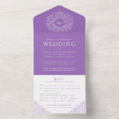 一結婚人の招待で葉の紫の白色の オールインワン招待状 (内側)