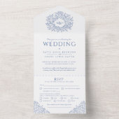 一結婚人の誘い葉での青い白い人 オールインワン招待状 (内側)