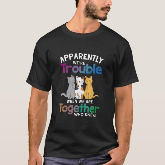 一緒にいるときはトラブルメーカーにゃんこ Tシャツ (正面)