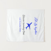 一緒にお空を飛ぼう！ファーストバースデー　飛行機　青　銀 タペストリー (正面(横))