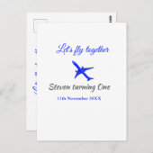 一緒にお空を飛ぼう ファーストバースデー 飛行機 青 銀 ポストカード (正面/裏面)