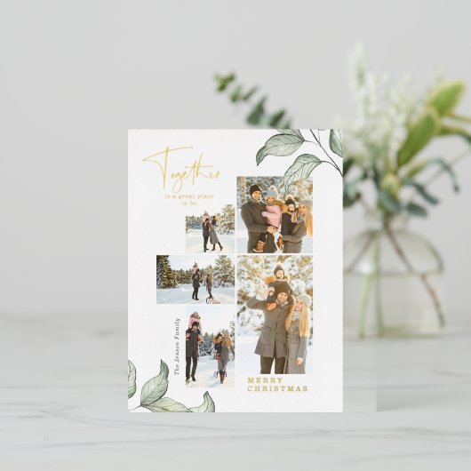 一緒にクリスマスフォト金ゴールド 箔シーズンポストカード (立ち正面)