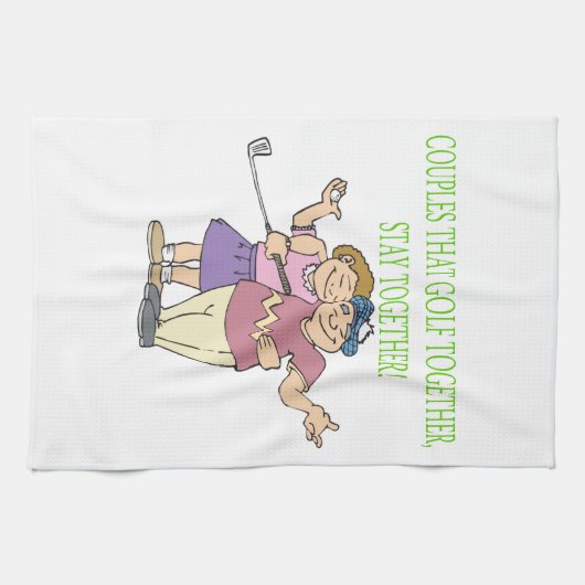 一緒にゴルフをするカップルは一緒にとどまります キッチンタオル (横)