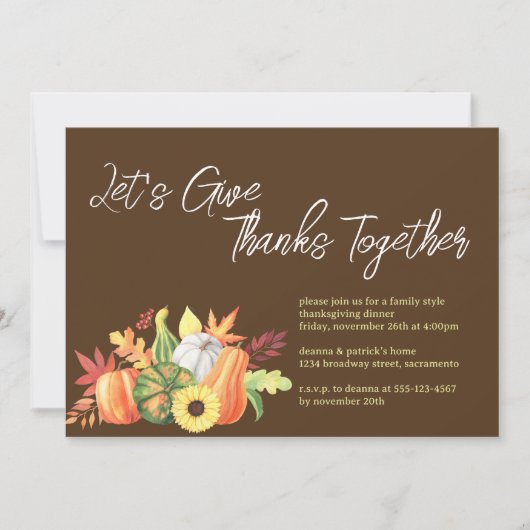 一緒にパンプキ与えンの感謝祭を一緒に行こう 招待状 (正面)