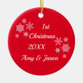 一緒にパーソナライズされたクリスマスの日付 セラミックオーナメント (正面)