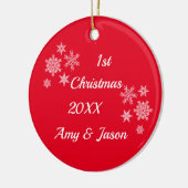 一緒にパーソナライズされたクリスマスの日付 セラミックオーナメント (左)