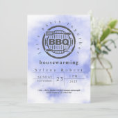 一緒にパーティーBBQブルー引っ越し祝いパーティー モダン 招待状 (スタンド正面)